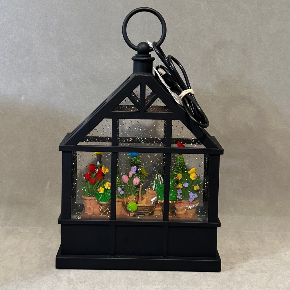 RAZ Imports Lighted Water Lantern Greenhouse Snow Globe Spring Garden Decor USB